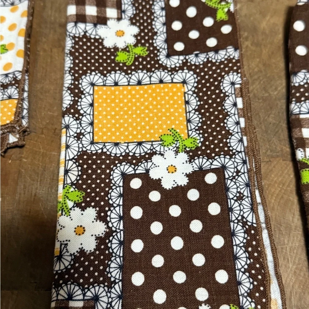 Vintage Brown and Yellow Floral Patchwork Napkins Set of 6